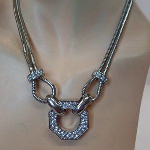 Sofia Silvertone Multi Strand Pendant W Bold Circular Pendant (NEW)